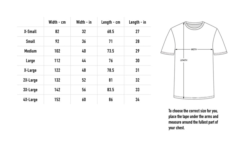 Size chart for Evening Machines Tee - Blue