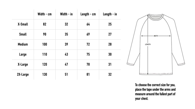 Size chart for Palm Baseball Tee - Grey/Navy