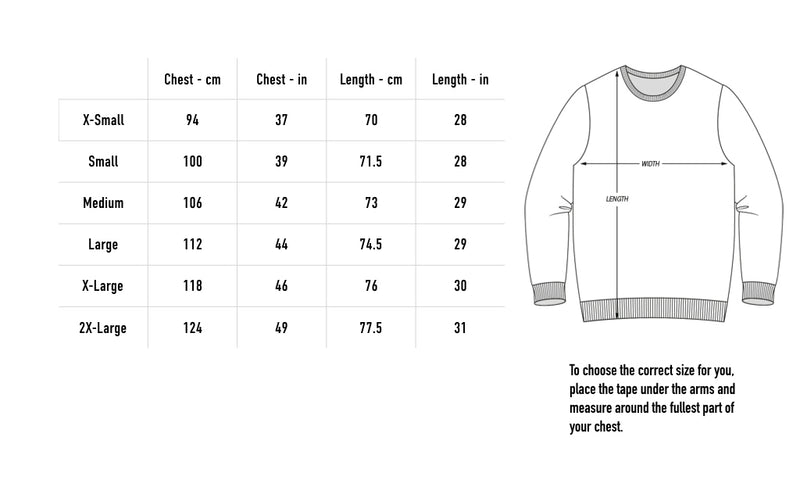 Size chart for Appaloosa Woodblock Crewneck - Navy