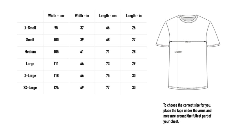 Size chart for Planet Tee - Black
