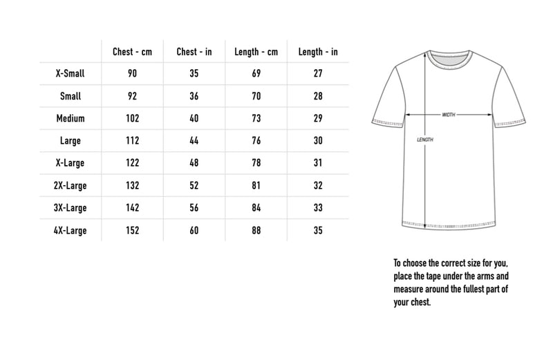 Size chart for Lighthouse Tee - Blue