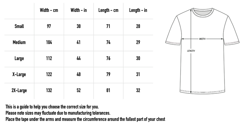Size chart for Shadow Puppet Tee - Grey